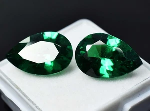 Natural Green Garnet 15.14 Ct CERTIFIED Loose Gemstone Rare Pear Cut Pair Ring - Picture 1 of 10