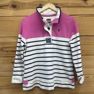 Joules Maglia Rugby 8 Rosa Blu Bianco Righe 1/4 Bottone Pullover Spessore B118 - Foto 1 di 16