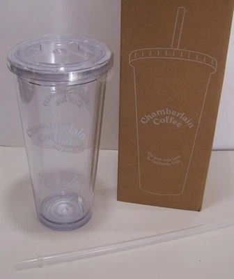 Vaso transparente Chamberlain con tapa y pajita - Taza de café helado aislada de 24 OZ Foto 1 de 4