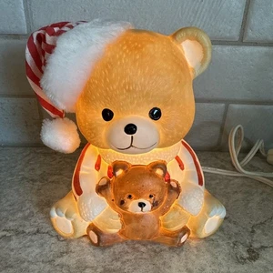 Lámpara iluminada vintage 1987 oso de peluche Navidad alrededor del mundo cerámica - Imagen 1 de 14
