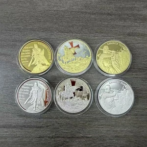 6-teiliges Münzset Tempelritter Mittelalter Kreuzfahrer Silber/Goldfarben Gedenkmünzen - Bild 1 von 7