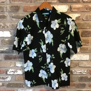 Tori Richard Herren schwarz blau Baumwolle Pucker Rasen Freizeit Button Down Hemd L - Bild 1 von 4