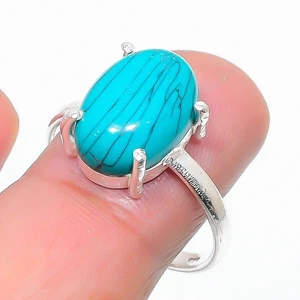 Green Turquoise Gemstone 925 Sterling Silver Jewelry All Size Ring For Gift - Picture 1 of 1