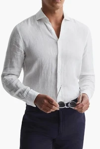 REISS Ruban Linen Button-Up Shirt Size M RETAIL $160 #260 - Picture 1 of 6