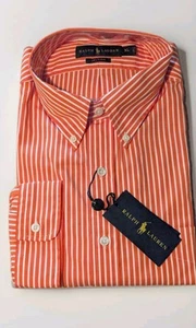 Ralph Lauren Orange & White Striped 120's Poplin Button-Front XL Shirt NWT - Picture 1 of 3