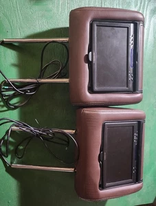 Pair Of Myron & Davis DVD Player Headrest Monitor Stitched Brown - Picture 1 of 24