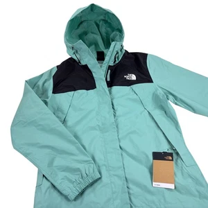 The North Face Antora Jacket Womens Size M Hooded Raincoat TNF Black/Wasabi NWT - Picture 1 of 12
