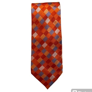 Stafford Essentials Mens Tie Orange Blue Gingham Traditional Silk NeckTie Preppy - Picture 1 of 6