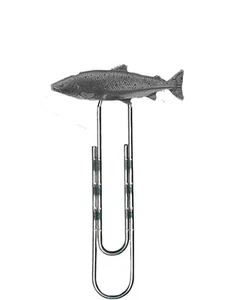 F32 Atlantic Salmon English pewter BLACK finish on a metal Bookmark Clip Slide - Foto 1 di 1