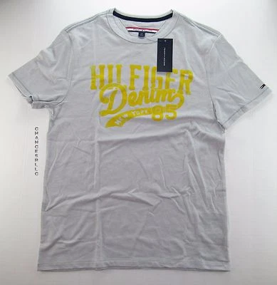 MEN'S TOMMY HILFIGER DENIM GRAPHIC NEW YORK T-SHIRT TEE GRAY YELLOW L LARGE - Image 1 of 4
