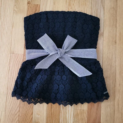 NWT Vintage Y2K Women Gilly Hicks A&F Strapless Top Blouse Bow Lace Slim Cotton - Image 1 of 4