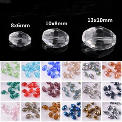 8x6mm 10x8mm 13x10mm Oval Rugby Faceted Crystal Glass Loose Beads Wholesale lot - Image 1 of 4
