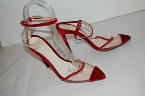37/US7❤️ ITALIA ALEVI MILANO PVC y terciopelo rojo cuero sandalias de tacón alto - Imagen 1 de 7