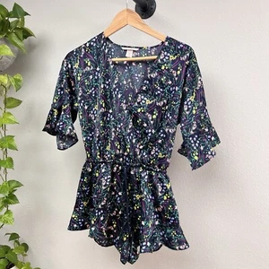 Victoria’s Secret Floral V Neck Short Sleeve Cinch Waist Ruffle Sleeve Romper - Picture 1 of 8