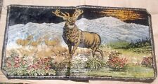 Vintage Velvet Wall tapestry Deer Stag Wildlife Mountains 19 x 36 - Damage READ