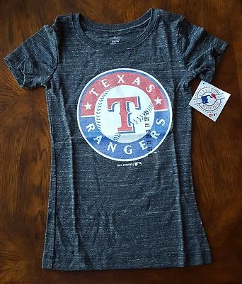Girls Kids Texas Rangers MLB Baseball Gray Stripe T-Shirt Fan Tee, Size Medium - Image 1 of 3