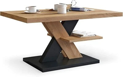 Coffee Table Square Modern Wood Tea Table with Large Two Storage Drawers Oak - Image 1 of 4