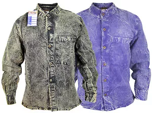 Rusty Dusky Vintage Grandad Collarless Emo Faded Cotton Casual Button Down Shirt - Picture 1 of 17