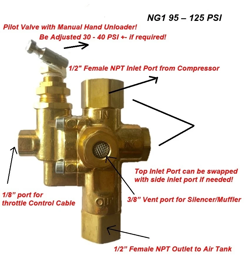 Gas Air Compressor unloader valve pilot check valve combination 95-125 NG1 - Image 1 of 3
