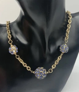 VTG Kenneth Jay Lane Blue Sapphire Pave Cabochon Pendant Necklace RARE 19” - Picture 1 of 11