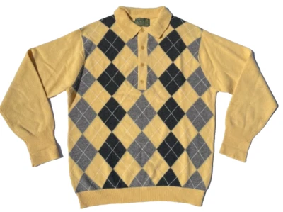 Peter Scott Lambswool Argyle Pullover Henley Sweater Herren L Scotland Gelb - Bild 1 von 4