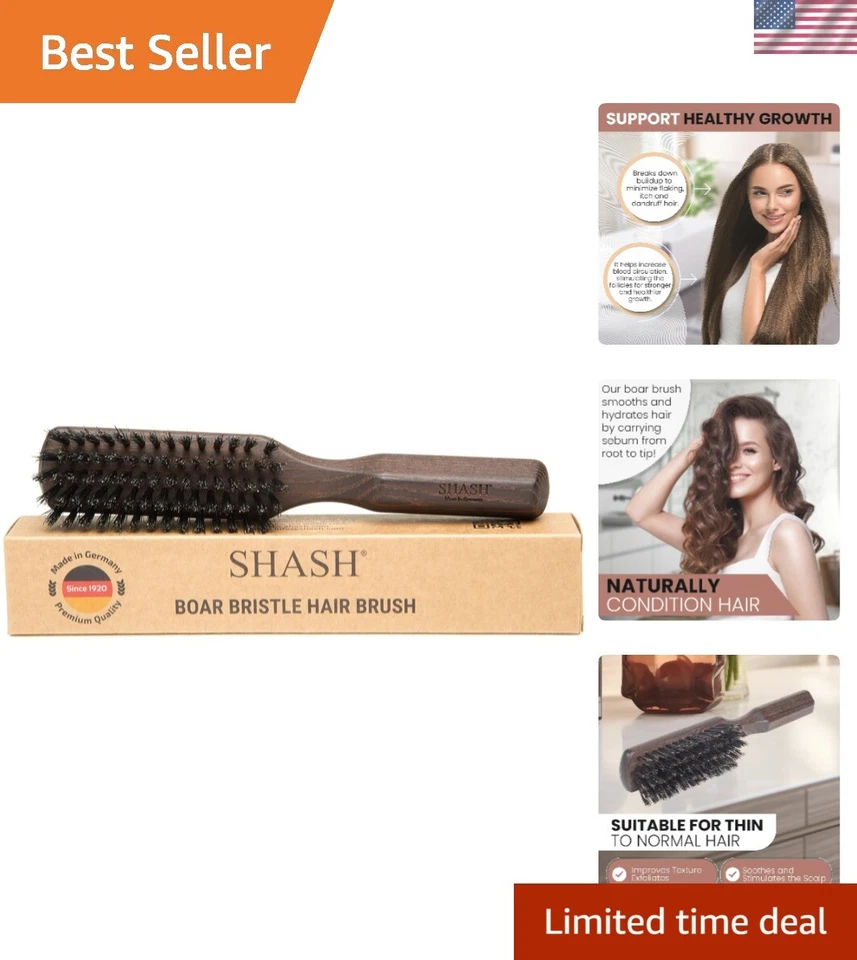 Made in Germany Since 1920 - Shash Pure 100 Boar Bristle Hair Brush Suitable...