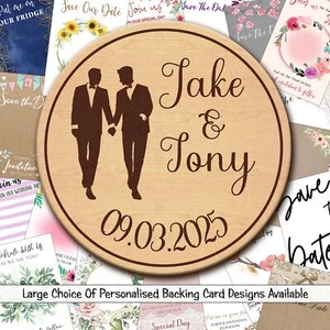 Imanes y tarjetas de respaldo personalizados de madera para boda gay masculina imanes y respaldo - Imagen 1 de 7