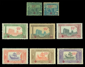 French Colonies - TUNISIA 1918 RED CROSS WWI prisoners of war set Sc# B12-19 MH - Picture 1 of 2