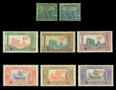French Colonies - TUNISIA 1918 RED CROSS  WWI prisoners of war set Sc# B12-19 MH - Image 1 of 2