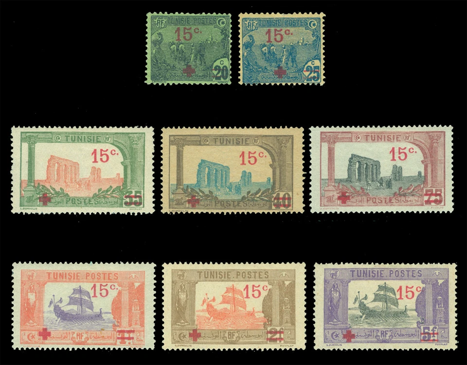 French Colonies - TUNISIA 1918 RED CROSS  WWI prisoners of war set Sc# B12-19 MH - Image 1 of 2