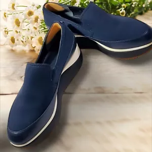 Donald Pliner Women's Wedge Slipon Casual Platform Loafers in Navy Leather sz 6M - Picture 1 of 13