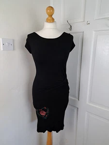 DESIGUAL Black Jersey Ruched Short Stretch Dress Size S - Picture 1 of 8
