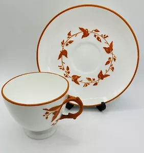 Bodley Aesthetic Movement Orange Branch Handle Duo, Cup & Saucer - circa 1871 - Picture 1 of 18