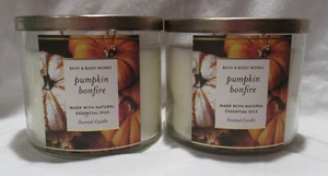 Bath & Body Works 3-wick Scented Candle Lot Set of 2 PUMPKIN BONFIRE ess. oils - Picture 1 of 4
