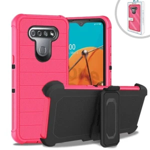 For LG K51 Hybrid Case Protective Phone Cover Heavy Duty Holster Combo Hot Pink - Picture 1 of 4