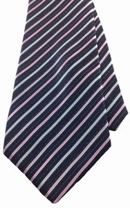 Men's Necktie Silk Power Tie Black with Silver Pink Stripes Silk Tie Hand Made - Picture 1 of 4