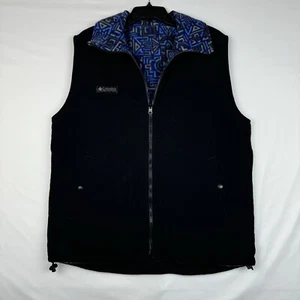 Columbia Womens Reversible Fleece Vest Black Purple Blue Aztec Full Zip Size L - Picture 1 of 12