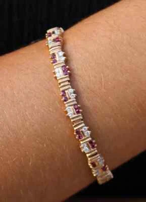 Brazalete Tenis Chapado en Oro Amarillo 14k Rubí Simulado 6.20 Ct Exquisita Joyería Foto 1 de 4