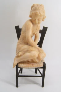 BRONZE & MARBLE YOUNG GIRL SITTING IN CHAIR - Picture 1 of 13