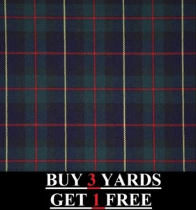 Genuine Robertson Hunting Red Green Blue Tartan Plaid Poly-Viscose Dress Fabric - Picture 1 of 1