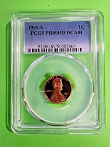 1991 S LINCOLN MEMORIAL CENT PCGS PR69RD DCAM - Foto 1 di 2