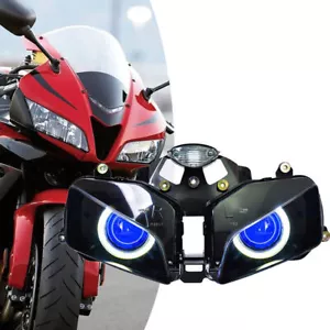 Conjunto de faros personalizados con ojo de diablo azul ángel blanco para Honda CBR600RR 03-06 - Imagen 1 de 15