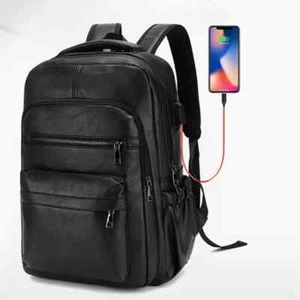 Hochwertiger USB Lade Rucksack Herren PU Leder Bagpack Große Laptop Rucksäcke - Bild 1 von 15