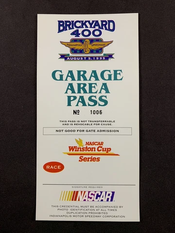 Vintage 1995 Brickyard 400 Indianapolis Motor Speedway Garage Area Pass Cover