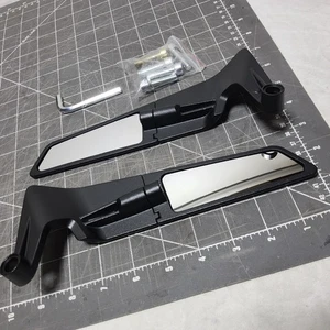 Wing adjustable rearview mirrors tilting black metal stealth fits various models - Picture 1 of 20