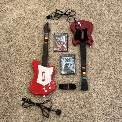 2 Guitar Hero Wired Guitar Controllers (PS2) w/ Guitar Hero  2 + Rockband Tested - Image 1 of 4