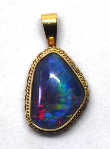 Vintage 9K Gelbgold und natürlicher australischer Triplett schwarzer Opal Anhänger - Bild 1 von 4