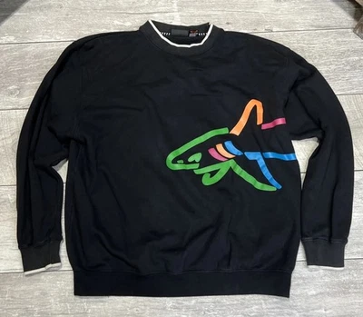 Vintage 80s Greg Norman Mens Sz Large Wraparound Logo Black Sweatshirt Pullover - Image 1 of 4