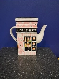 MRSF Inc Storefront Teapot Just Desserts Sweat Shop Sweet Gym Glazed Ceramic - Picture 1 of 6