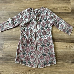 Peruvian Connection offene Strickjacke Pima-Baumwolle Pullover Blumen Gobelin künstlerisch XS - Bild 1 von 7